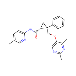 Cc1ccc(NC(=O)[C@@H]2C[C@@]2(COc2cnc(C)nc2C)c2ccccc2)nc1 ZINC000142921748