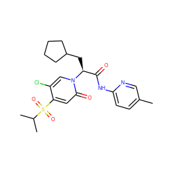 Cc1ccc(NC(=O)[C@H](CC2CCCC2)n2cc(Cl)c(S(=O)(=O)C(C)C)cc2=O)nc1 ZINC000071282140