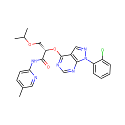 Cc1ccc(NC(=O)[C@H](COC(C)C)Oc2ncnc3c2cnn3-c2ccccc2Cl)nc1 ZINC000114687499