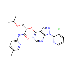 Cc1ccc(NC(=O)[C@H](COC(C)C)Oc2ncnc3c2cnn3-c2ncccc2Cl)nc1 ZINC000095921149