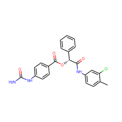 Cc1ccc(NC(=O)[C@H](OC(=O)c2ccc(NC(N)=O)cc2)c2ccccc2)cc1Cl ZINC000008801750