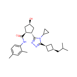 Cc1ccc(NC(=O)[C@H]2C[C@@H](O)C[C@@H]2c2nnc([C@H]3C[C@@H](CC(C)C)C3)n2C2CC2)c(C)c1 ZINC000653723333