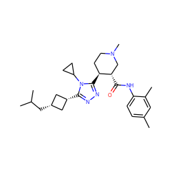 Cc1ccc(NC(=O)[C@H]2CN(C)CC[C@@H]2c2nnc([C@H]3C[C@@H](CC(C)C)C3)n2C2CC2)c(C)c1 ZINC000653723331