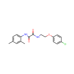 Cc1ccc(NC(=O)C(=O)NCCOc2ccc(Cl)cc2)c(C)c1 ZINC000002810495