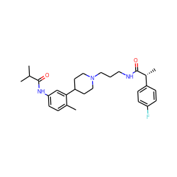 Cc1ccc(NC(=O)C(C)C)cc1C1CCN(CCCNC(=O)[C@H](C)c2ccc(F)cc2)CC1 ZINC000028710187