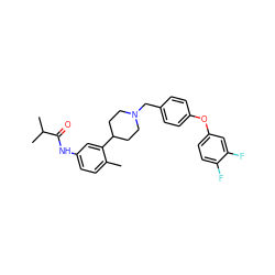 Cc1ccc(NC(=O)C(C)C)cc1C1CCN(Cc2ccc(Oc3ccc(F)c(F)c3)cc2)CC1 ZINC000003961758