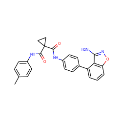 Cc1ccc(NC(=O)C2(C(=O)Nc3ccc(-c4cccc5onc(N)c45)cc3)CC2)cc1 ZINC000299856757