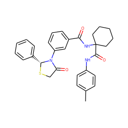 Cc1ccc(NC(=O)C2(NC(=O)c3cccc(N4C(=O)CS[C@@H]4c4ccccc4)c3)CCCCC2)cc1 ZINC000000721565