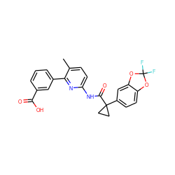 Cc1ccc(NC(=O)C2(c3ccc4c(c3)OC(F)(F)O4)CC2)nc1-c1cccc(C(=O)O)c1 ZINC000064033452