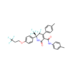 Cc1ccc(NC(=O)C2=C(c3ccc(C)cc3)C(F)(F)[C@](c3ccc(OCCC(F)(F)F)cc3)(C(F)(F)F)NC2=O)cc1 ZINC001772583007