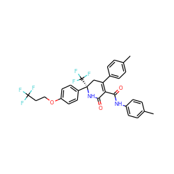 Cc1ccc(NC(=O)C2=C(c3ccc(C)cc3)C[C@@](c3ccc(OCCC(F)(F)F)cc3)(C(F)(F)F)NC2=O)cc1 ZINC001772633588