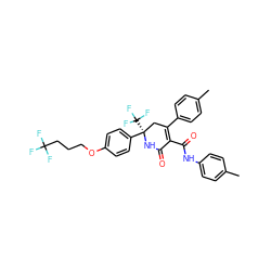 Cc1ccc(NC(=O)C2=C(c3ccc(C)cc3)C[C@@](c3ccc(OCCCC(F)(F)F)cc3)(C(F)(F)F)NC2=O)cc1 ZINC001772584915