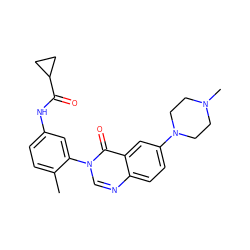 Cc1ccc(NC(=O)C2CC2)cc1-n1cnc2ccc(N3CCN(C)CC3)cc2c1=O ZINC000084652296