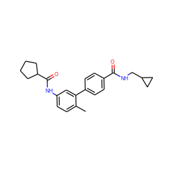 Cc1ccc(NC(=O)C2CCCC2)cc1-c1ccc(C(=O)NCC2CC2)cc1 ZINC000040934671