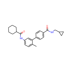 Cc1ccc(NC(=O)C2CCCCC2)cc1-c1ccc(C(=O)NCC2CC2)cc1 ZINC000040407807