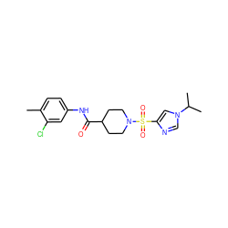 Cc1ccc(NC(=O)C2CCN(S(=O)(=O)c3cn(C(C)C)cn3)CC2)cc1Cl ZINC000064957654