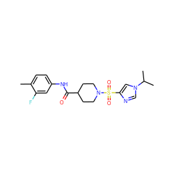 Cc1ccc(NC(=O)C2CCN(S(=O)(=O)c3cn(C(C)C)cn3)CC2)cc1F ZINC000064957695