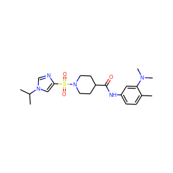 Cc1ccc(NC(=O)C2CCN(S(=O)(=O)c3cn(C(C)C)cn3)CC2)cc1N(C)C ZINC000064957732