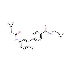 Cc1ccc(NC(=O)CC2CC2)cc1-c1ccc(C(=O)NCC2CC2)cc1 ZINC000040934667