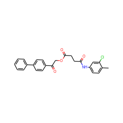 Cc1ccc(NC(=O)CCC(=O)OCC(=O)c2ccc(-c3ccccc3)cc2)cc1Cl ZINC000002068214