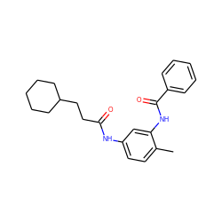 Cc1ccc(NC(=O)CCC2CCCCC2)cc1NC(=O)c1ccccc1 ZINC000013757495