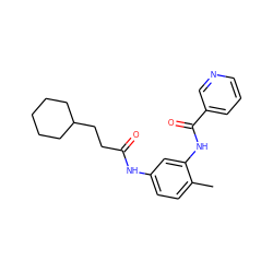 Cc1ccc(NC(=O)CCC2CCCCC2)cc1NC(=O)c1cccnc1 ZINC000013757506