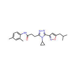 Cc1ccc(NC(=O)CCc2nnc(-c3cc(CC(C)C)on3)n2C2CC2)c(C)c1 ZINC000653723364