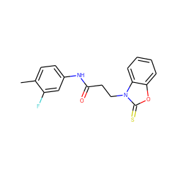 Cc1ccc(NC(=O)CCn2c(=S)oc3ccccc32)cc1F ZINC000000224646