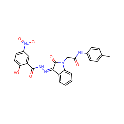 Cc1ccc(NC(=O)CN2C(=O)/C(=N\NC(=O)c3cc([N+](=O)[O-])ccc3O)c3ccccc32)cc1 ZINC000001922677