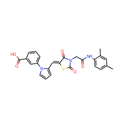 Cc1ccc(NC(=O)CN2C(=O)S/C(=C\c3cccn3-c3cccc(C(=O)O)c3)C2=O)c(C)c1 ZINC000008451844