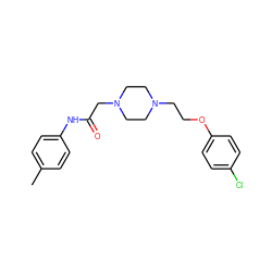 Cc1ccc(NC(=O)CN2CCN(CCOc3ccc(Cl)cc3)CC2)cc1 ZINC000022822827