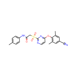 Cc1ccc(NC(=O)CS(=O)(=O)c2nccc(Oc3c(C)cc(C#N)cc3C)n2)cc1 ZINC000473135767