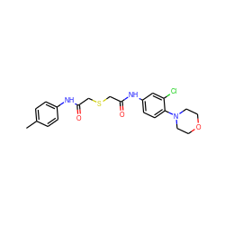 Cc1ccc(NC(=O)CSCC(=O)Nc2ccc(N3CCOCC3)c(Cl)c2)cc1 ZINC000008666131