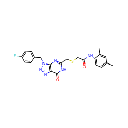 Cc1ccc(NC(=O)CSCc2nc3c(nnn3Cc3ccc(F)cc3)c(=O)[nH]2)c(C)c1 ZINC000015987531