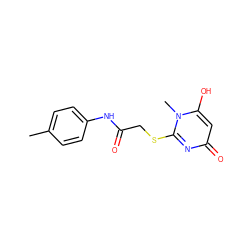 Cc1ccc(NC(=O)CSc2nc(=O)cc(O)n2C)cc1 ZINC000100470632