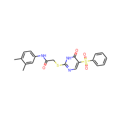 Cc1ccc(NC(=O)CSc2ncc(S(=O)(=O)c3ccccc3)c(=O)[nH]2)cc1C ZINC000008684062