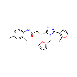 Cc1ccc(NC(=O)CSc2nnc(-c3ccoc3C)n2Cc2ccco2)c(C)c1 ZINC000013512090