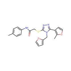 Cc1ccc(NC(=O)CSc2nnc(-c3ccoc3C)n2Cc2ccco2)cc1 ZINC000004860379