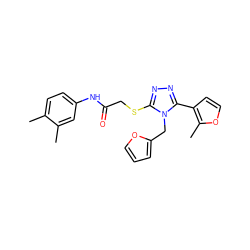 Cc1ccc(NC(=O)CSc2nnc(-c3ccoc3C)n2Cc2ccco2)cc1C ZINC000013512057