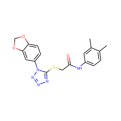 Cc1ccc(NC(=O)CSc2nnnn2-c2ccc3c(c2)OCO3)cc1C ZINC000000932412