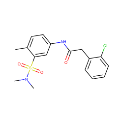 Cc1ccc(NC(=O)Cc2ccccc2Cl)cc1S(=O)(=O)N(C)C ZINC000008774602