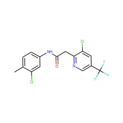 Cc1ccc(NC(=O)Cc2ncc(C(F)(F)F)cc2Cl)cc1Cl ZINC000001383803