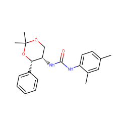 Cc1ccc(NC(=O)N[C@H]2COC(C)(C)O[C@H]2c2ccccc2)c(C)c1 ZINC000028377791