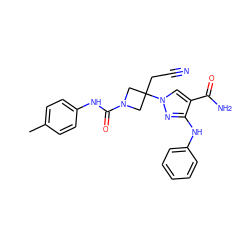 Cc1ccc(NC(=O)N2CC(CC#N)(n3cc(C(N)=O)c(Nc4ccccc4)n3)C2)cc1 ZINC000222078053