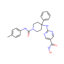 Cc1ccc(NC(=O)N2CCC(Nc3ncc(C(=O)NO)cn3)(c3ccccc3)CC2)cc1 ZINC001772633750