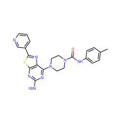 Cc1ccc(NC(=O)N2CCN(c3nc(N)nc4sc(-c5cccnc5)nc34)CC2)cc1 ZINC000068247372