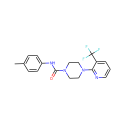 Cc1ccc(NC(=O)N2CCN(c3ncccc3C(F)(F)F)CC2)cc1 ZINC000020224013