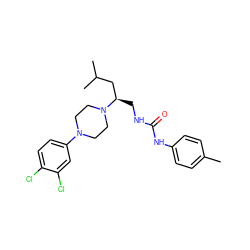 Cc1ccc(NC(=O)NC[C@H](CC(C)C)N2CCN(c3ccc(Cl)c(Cl)c3)CC2)cc1 ZINC000028522426