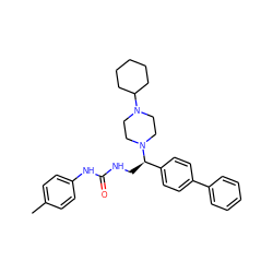 Cc1ccc(NC(=O)NC[C@H](c2ccc(-c3ccccc3)cc2)N2CCN(C3CCCCC3)CC2)cc1 ZINC000028520975