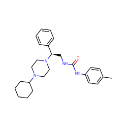 Cc1ccc(NC(=O)NC[C@H](c2ccccc2)N2CCN(C3CCCCC3)CC2)cc1 ZINC000028523047